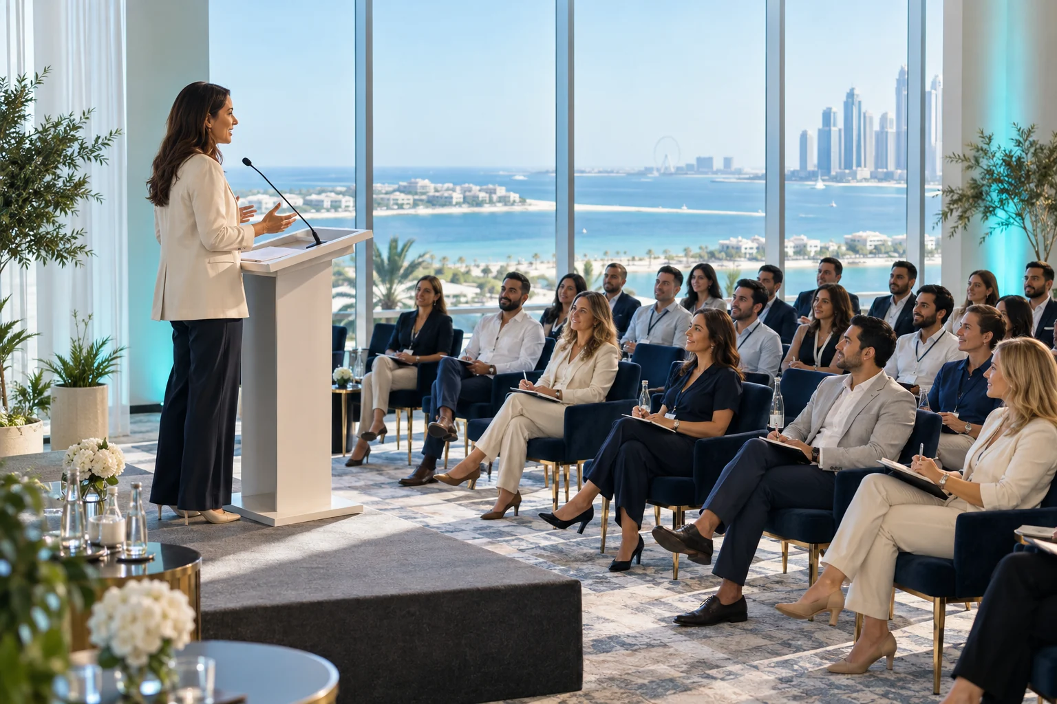 Illustrative conference setting in a coastal hotel