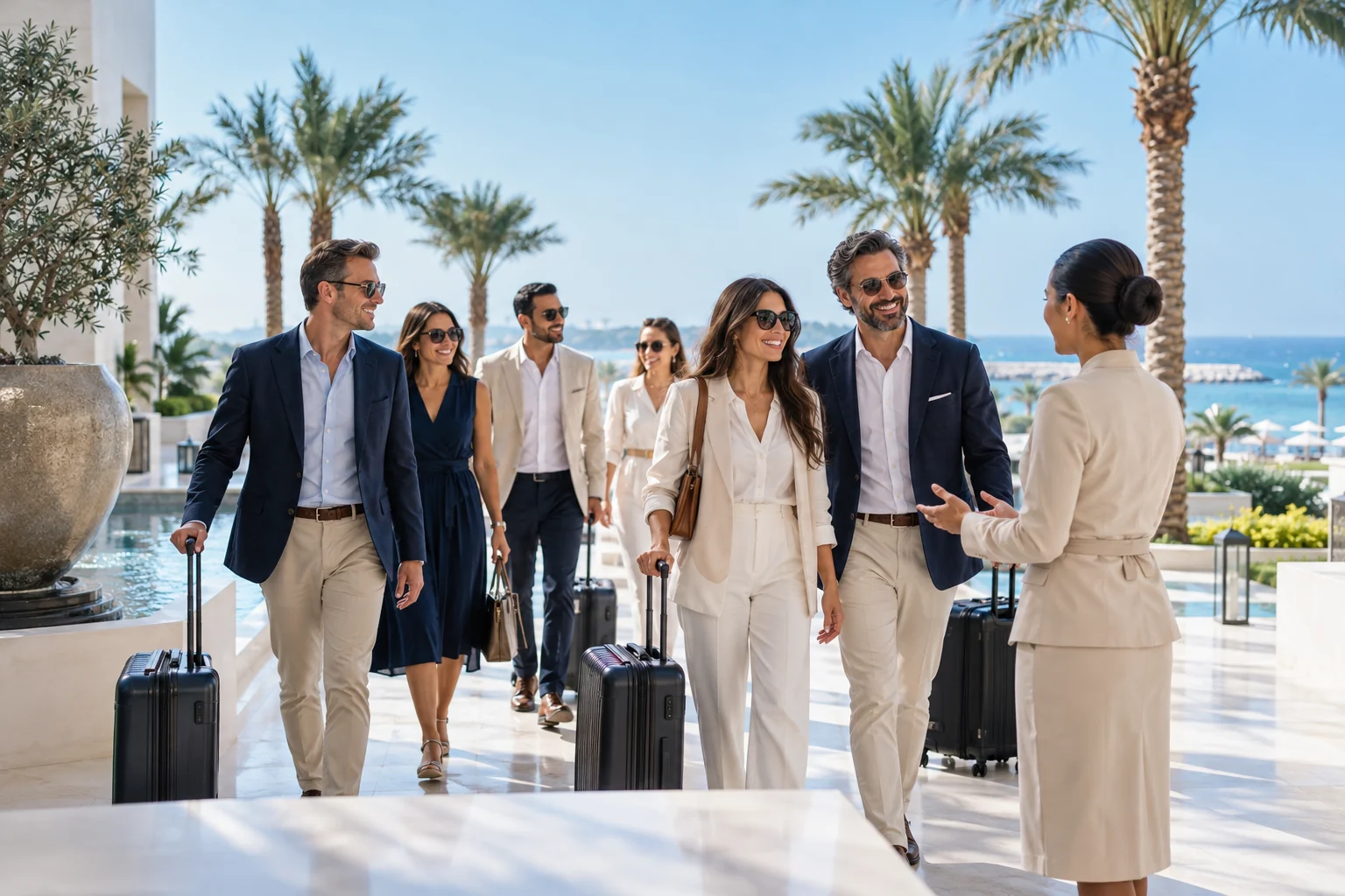 Illustrative corporate reward group arriving at a resort