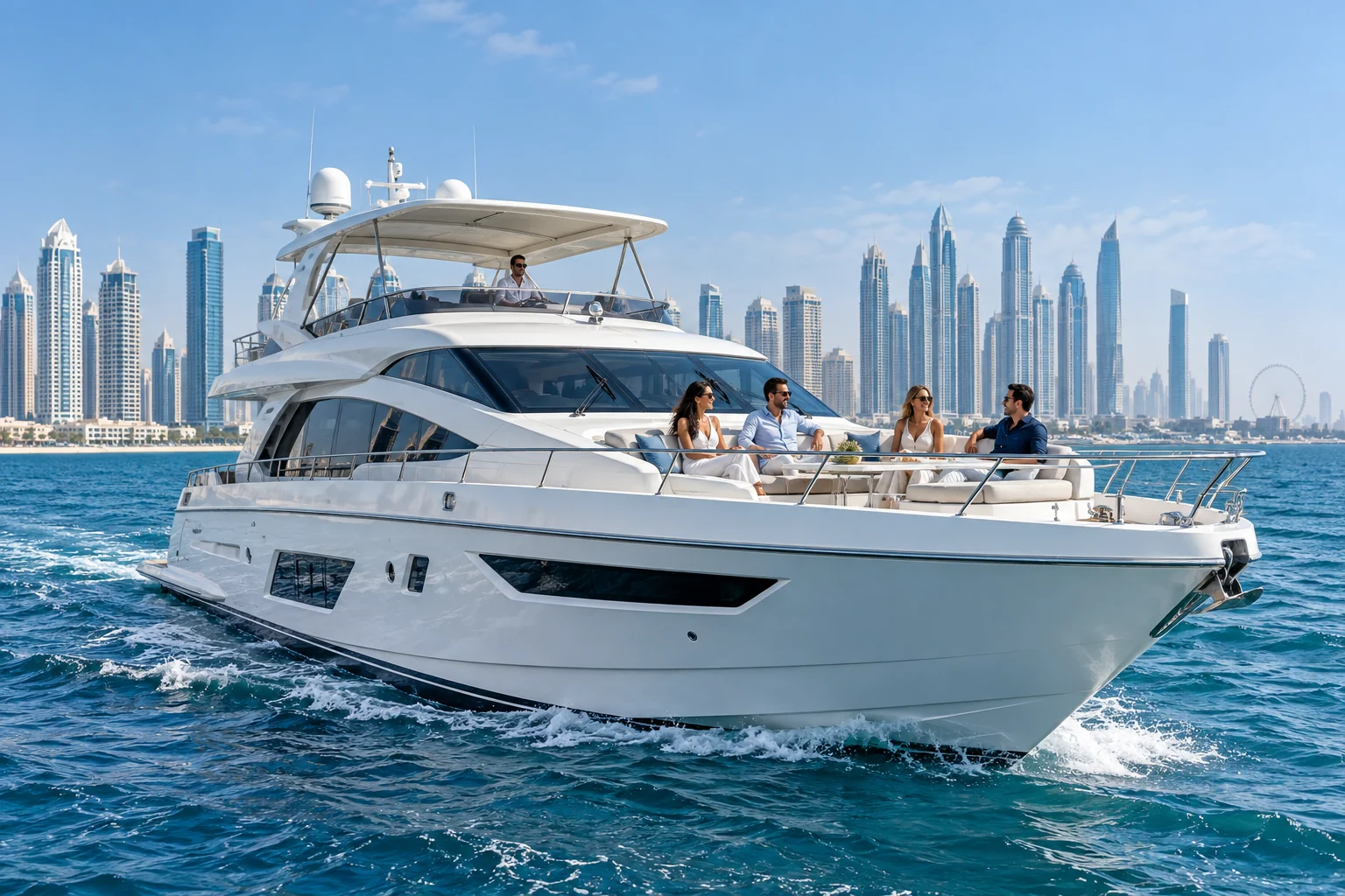 Illustrative motor yacht hospitality on Dubai waters